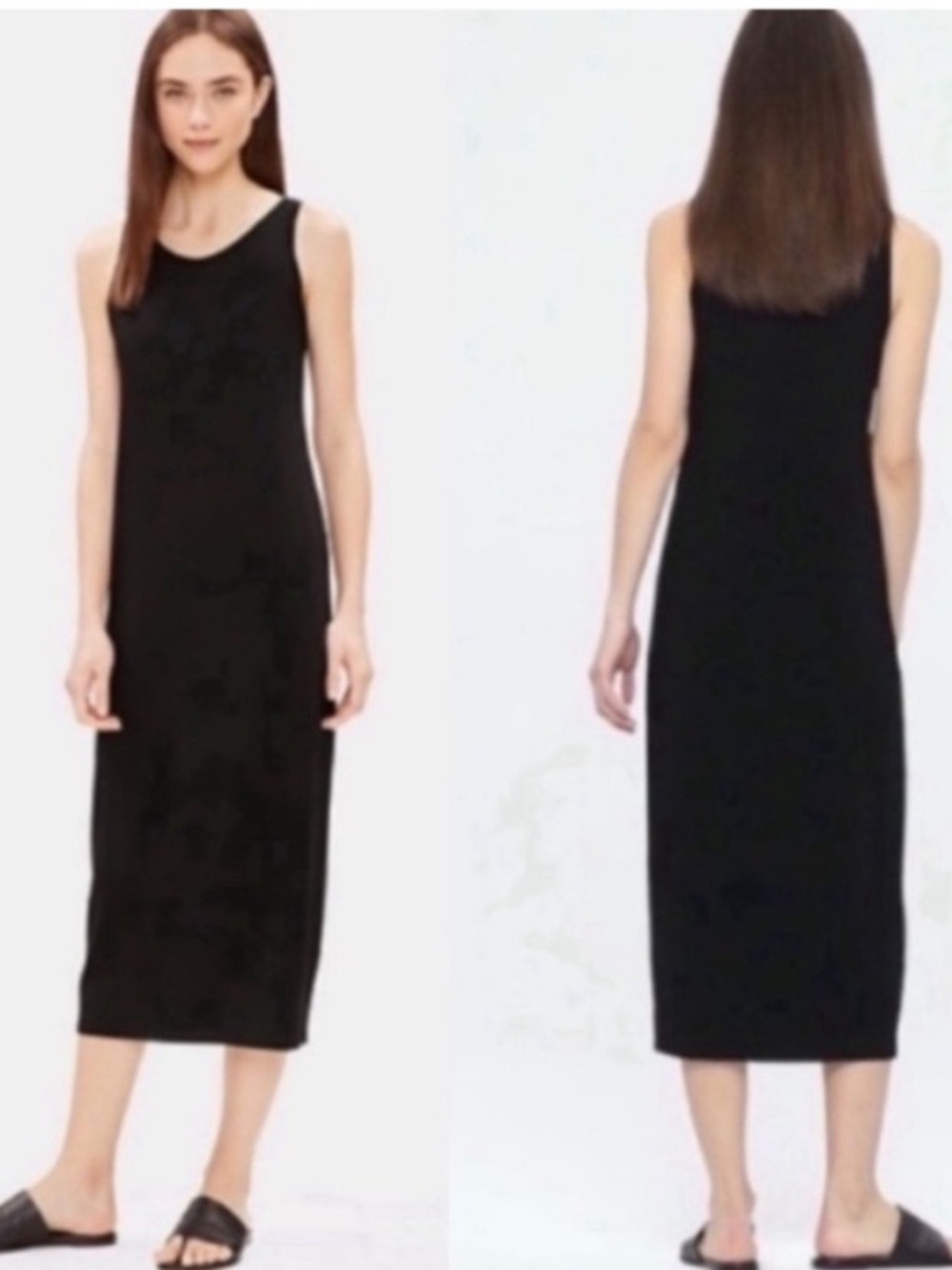 Eileen Fisher Perfect Black Sleeveless Midi Tank Dress Minimalist Goth Capsule S